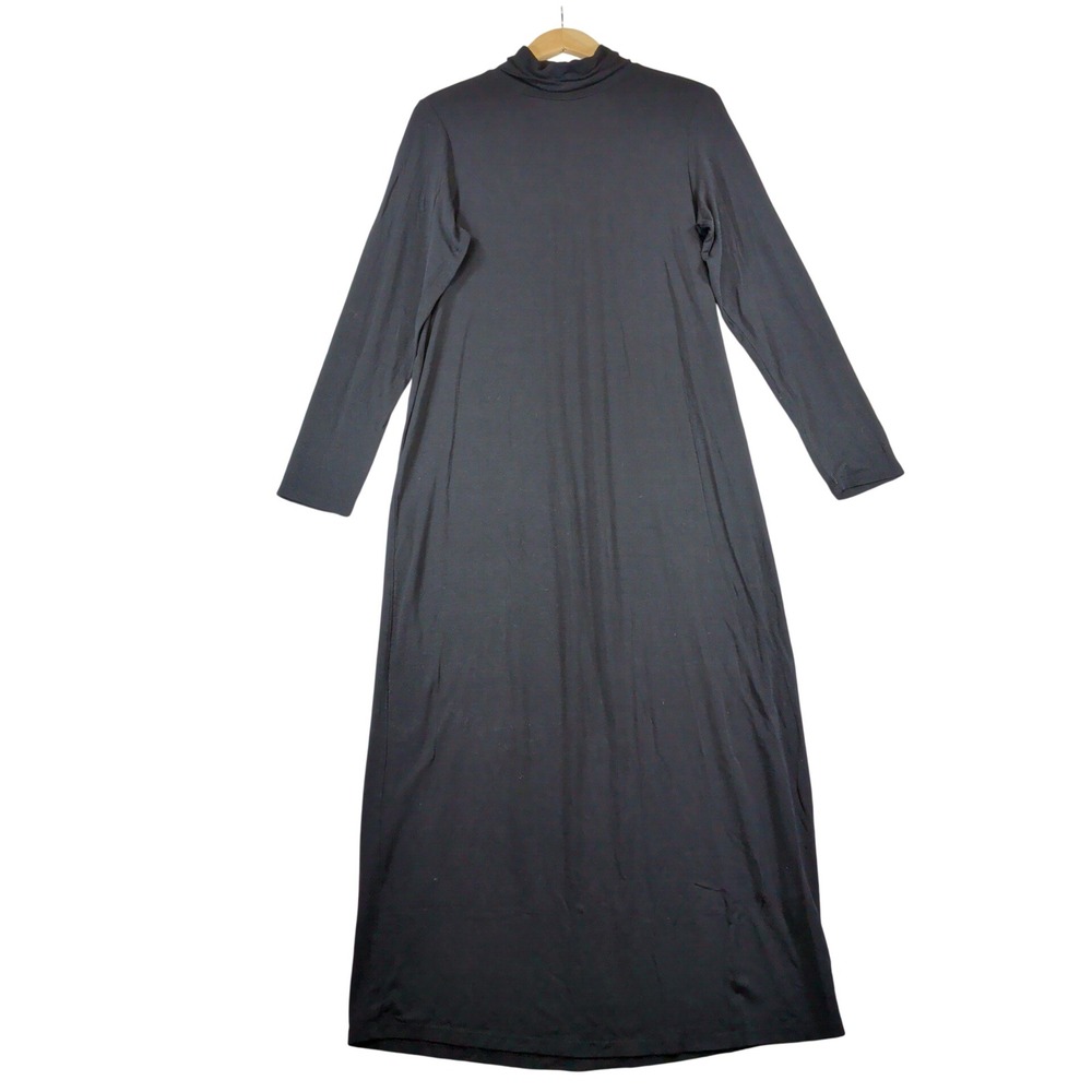 Eileen Fisher Black Tencel Lyocell Mock Neck Long Sleeve Maxi Dress Small S/P
